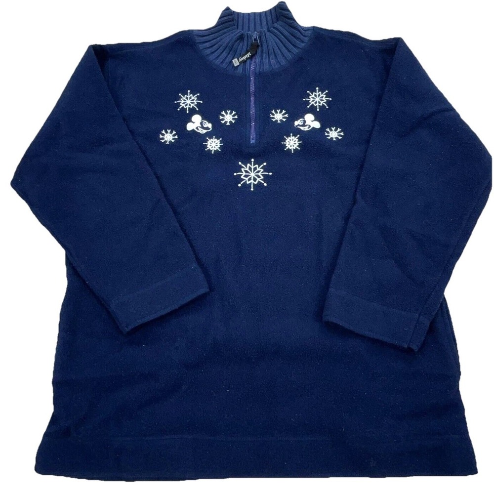 Vintage‎ Disney Christmas Sweater Women Medium Blue Heavy Fleece SweatshirtSnow